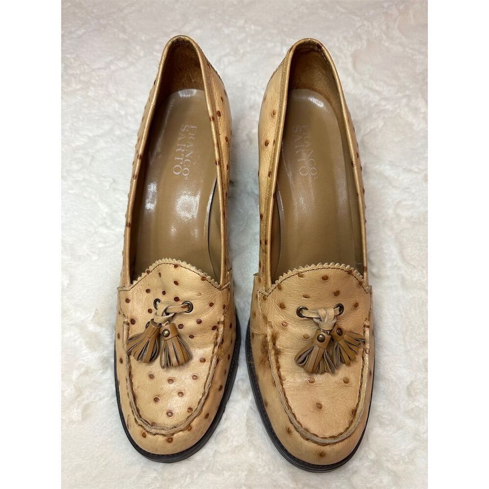 Franco Sarto Women's Brown Ostrich Leather Tasseled Pump Heels Size 10M